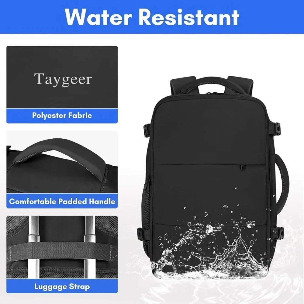 Travel Black Backpack for Women Carry On Laptop Bag USB Port Shoe Pouch TSA